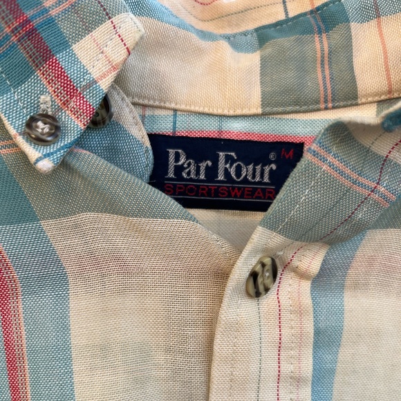 Par Four Sportswear, short sleeve plaid button up thin summery, vintage shirt. - Picture 4 of 5